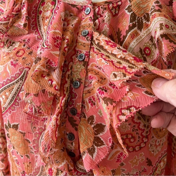 SUNDANCE SILK TOP SZ S PAISLEY BOHEMIAN RUFFLE INDIE BALLOON SLEEVES FLOWY - Picture 6 of 12